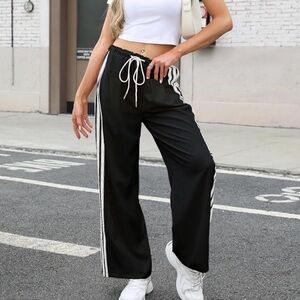 Black Women's Stripe Track Pants- New
